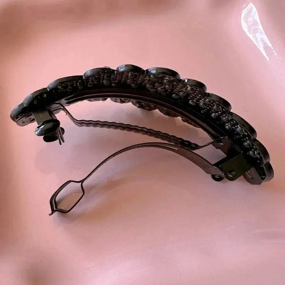 Rose Pink and Pink Aurora Borealis Crystal set in Black Hematite Hair Barrette - Picture 5 of 7